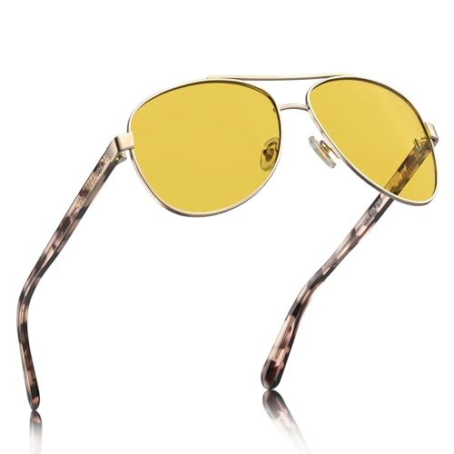 CARFIA Pilot Night Driving Glasses for Women Men, Trendy Night Vision Goggles Reduce Glare, Enhance Clarity for Safety CA3216
