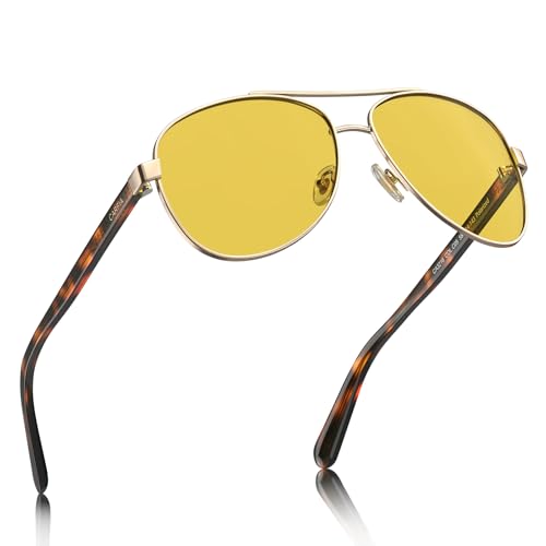 CARFIA Pilot Night Driving Glasses for Women Men, Trendy Night Vision Goggles Reduce Glare, Enhance Clarity for Safety CA3216