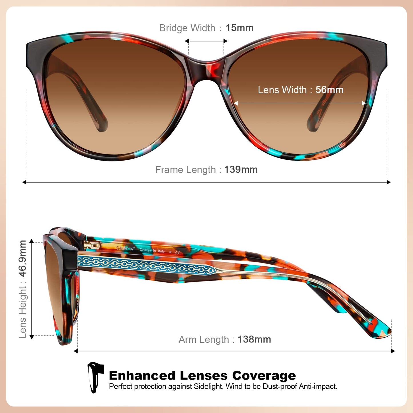 CARFIA Acetate Polarized Sunglasses for Women UV Protection, Retro Fashion Ladies Shades Driving Safety Eyewear