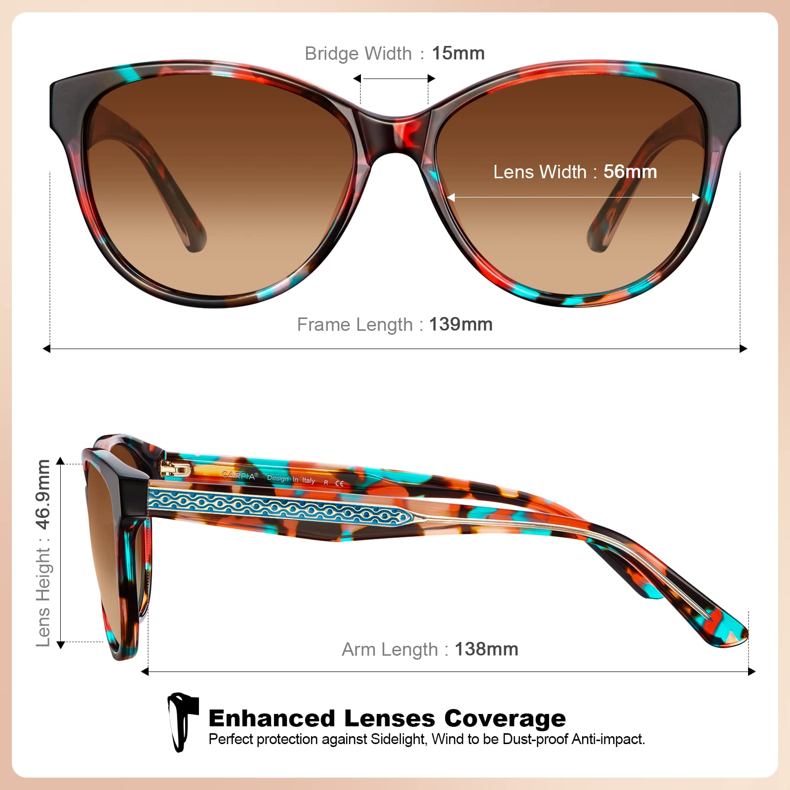 CARFIA Acetate Polarized Sunglasses for Women UV Protection, Retro Fashion Ladies Shades Driving Safety Eyewear