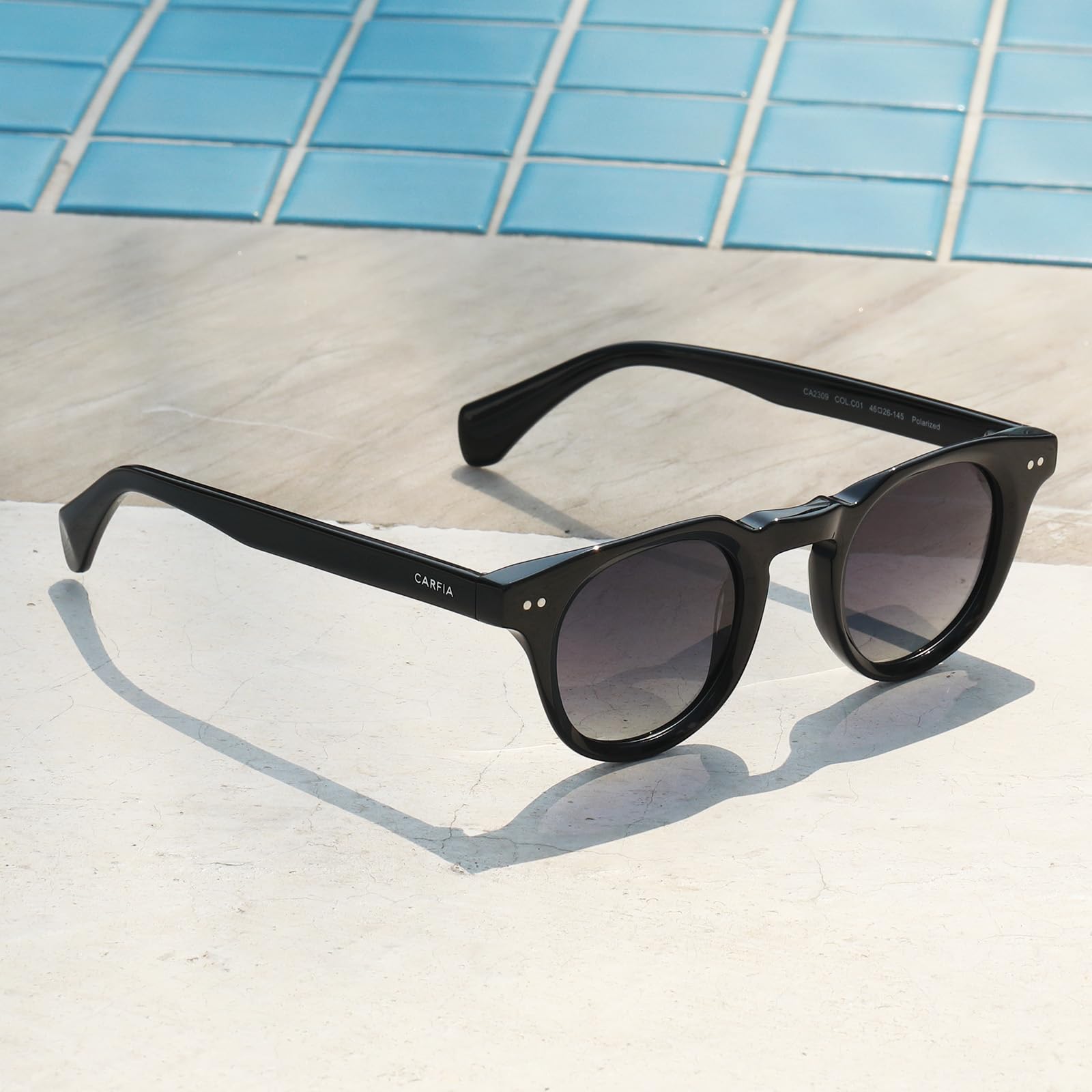 CARFIA Retro Polarized Sunglasses for Men Women UV400 Protection Acetate Small Square Fashion Driving Glasses